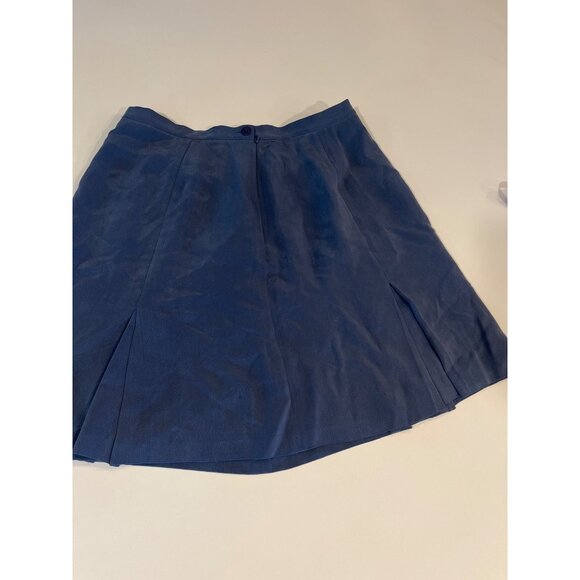 Chaus Womens Blue Silk Mini Skirt Size 12 With Pleated Front & Button Detail - Picture 2 of 6